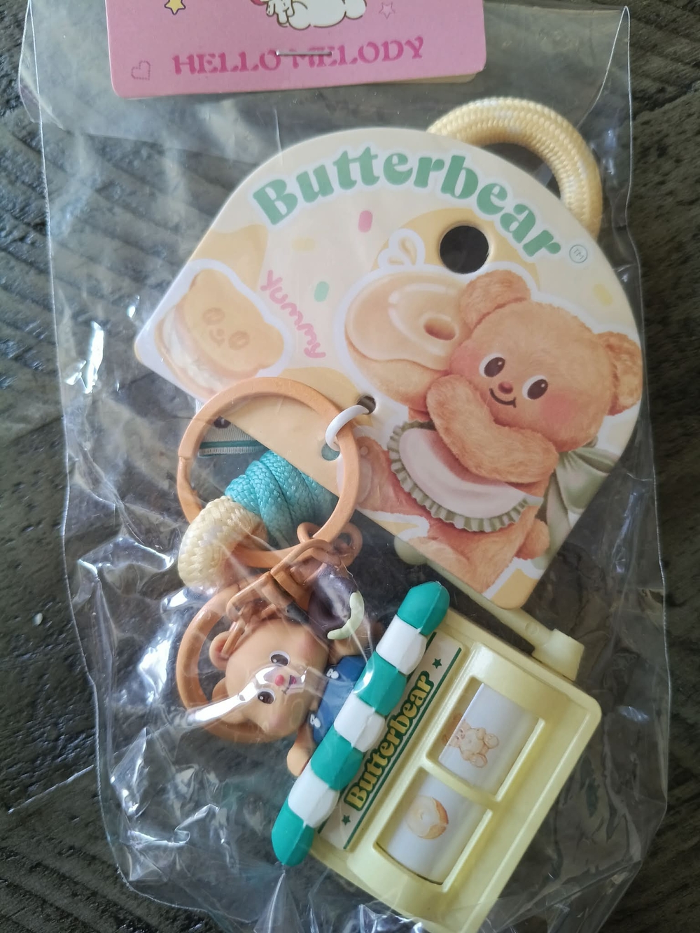 Butter Butterbear Keychain Toy in Cream, Teal & Peach